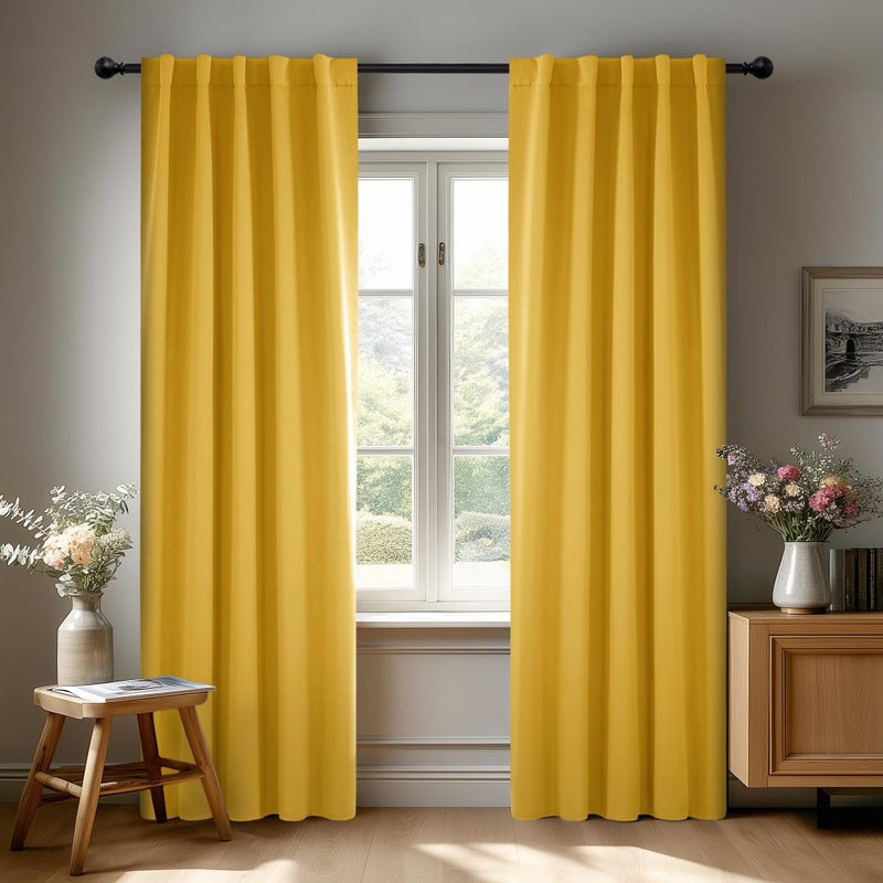 Deconovo Back Tab and Rod Pocket Blackout Curtains for Living Room - 42Wx84L Inch, Mellow Yellow, 2 Panels, Thermal Insulated Light Blocking Curtains - Image 1